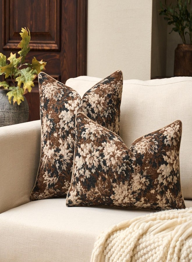 Yangest Neutral Floral Pillow Cover 20 x 20 Inches, Vintage Chenille Square Throw Pillow Cover Soft Decorative Farmhouse Accent Couch Pillow Cover for Living Room Bedroom, Coffee Brown - Image 4