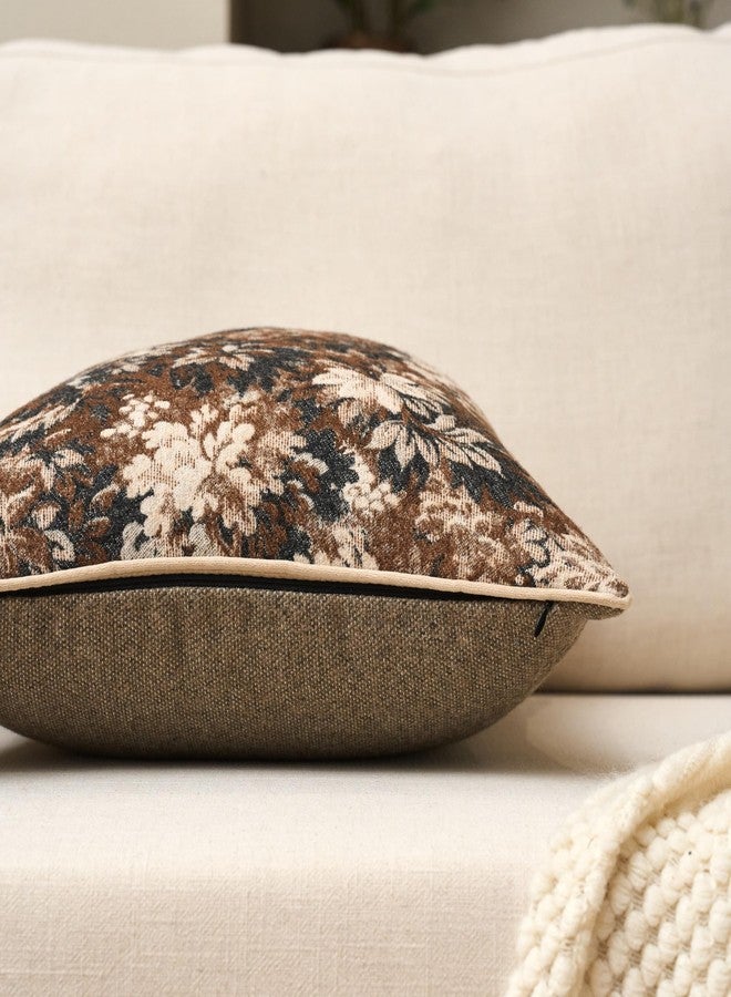 Yangest Neutral Floral Pillow Cover 20 x 20 Inches, Vintage Chenille Square Throw Pillow Cover Soft Decorative Farmhouse Accent Couch Pillow Cover for Living Room Bedroom, Coffee Brown - Image 3
