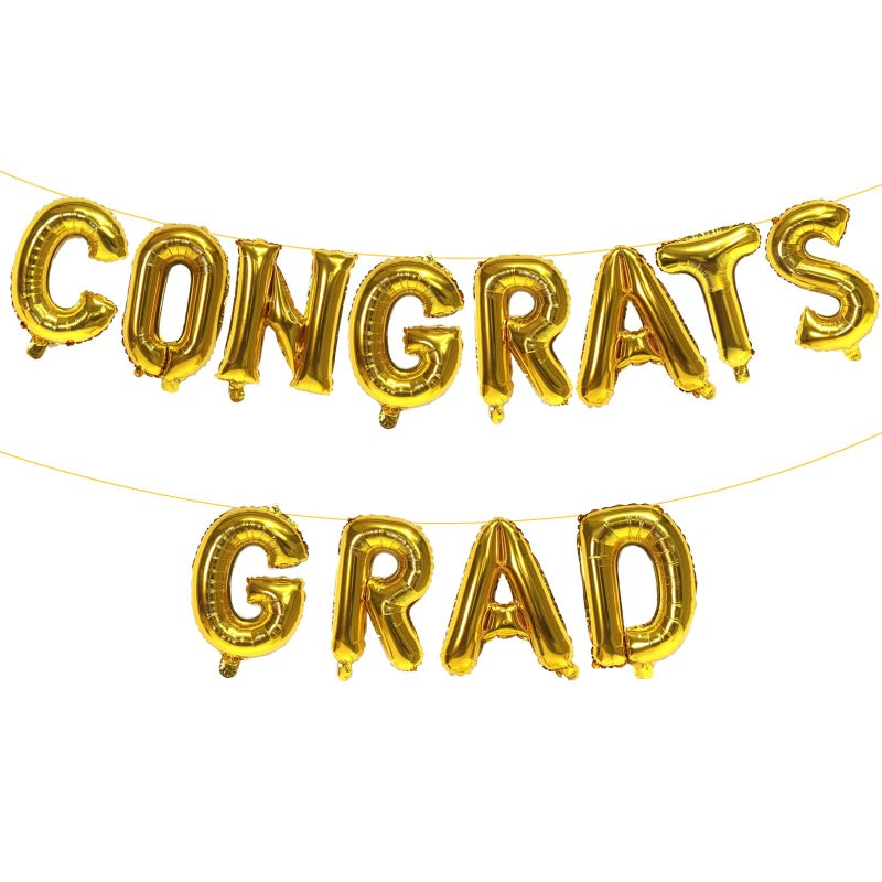 KALOR 16 Inch Gold Congrats Grad Banner Balloons Gold Congrats Grad Letters Sign Graduation Decorations 2026 for Graduation Party Decorations 2026 - Image 3
