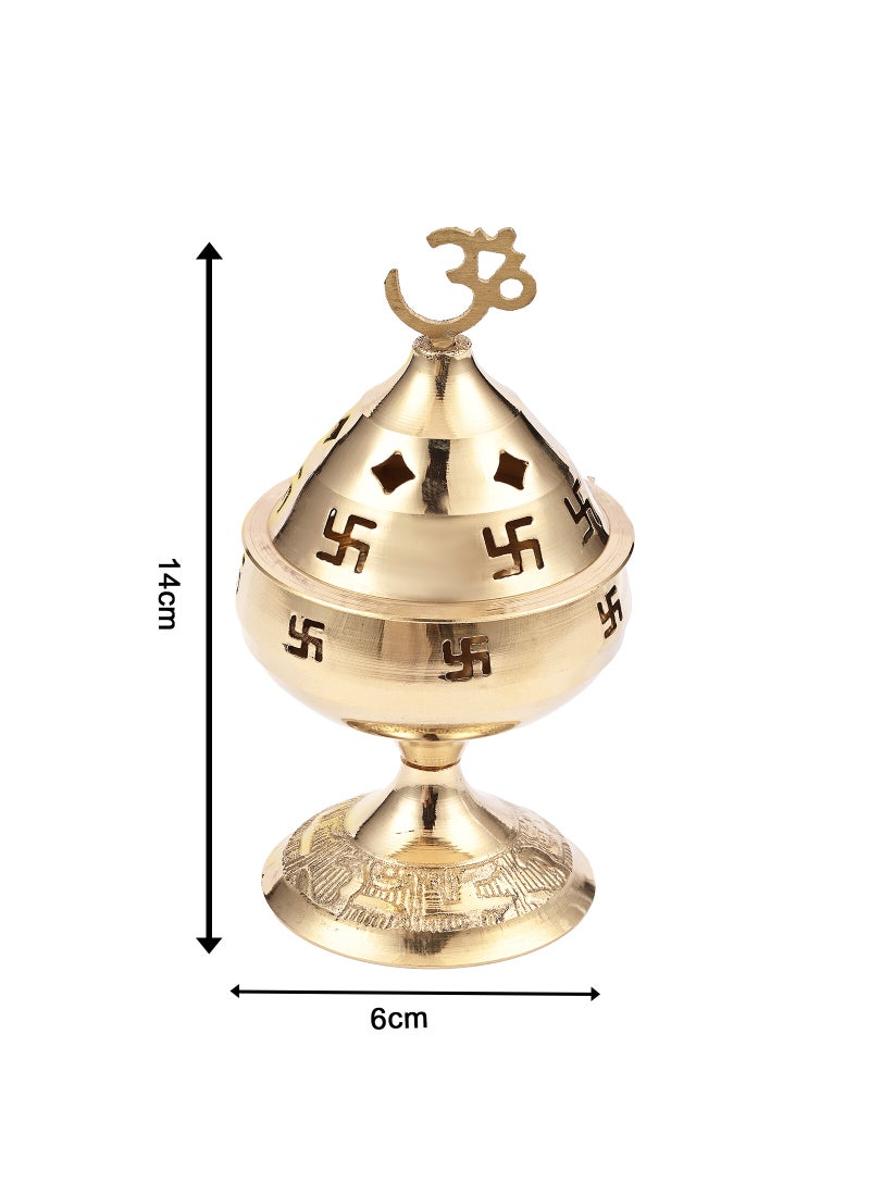مدهور Swastik Om Brass Pooja Diya ذهبي اللون لبوجا وآرتي وديوالي، 15 سم، قطعة واحدة - Image 4
