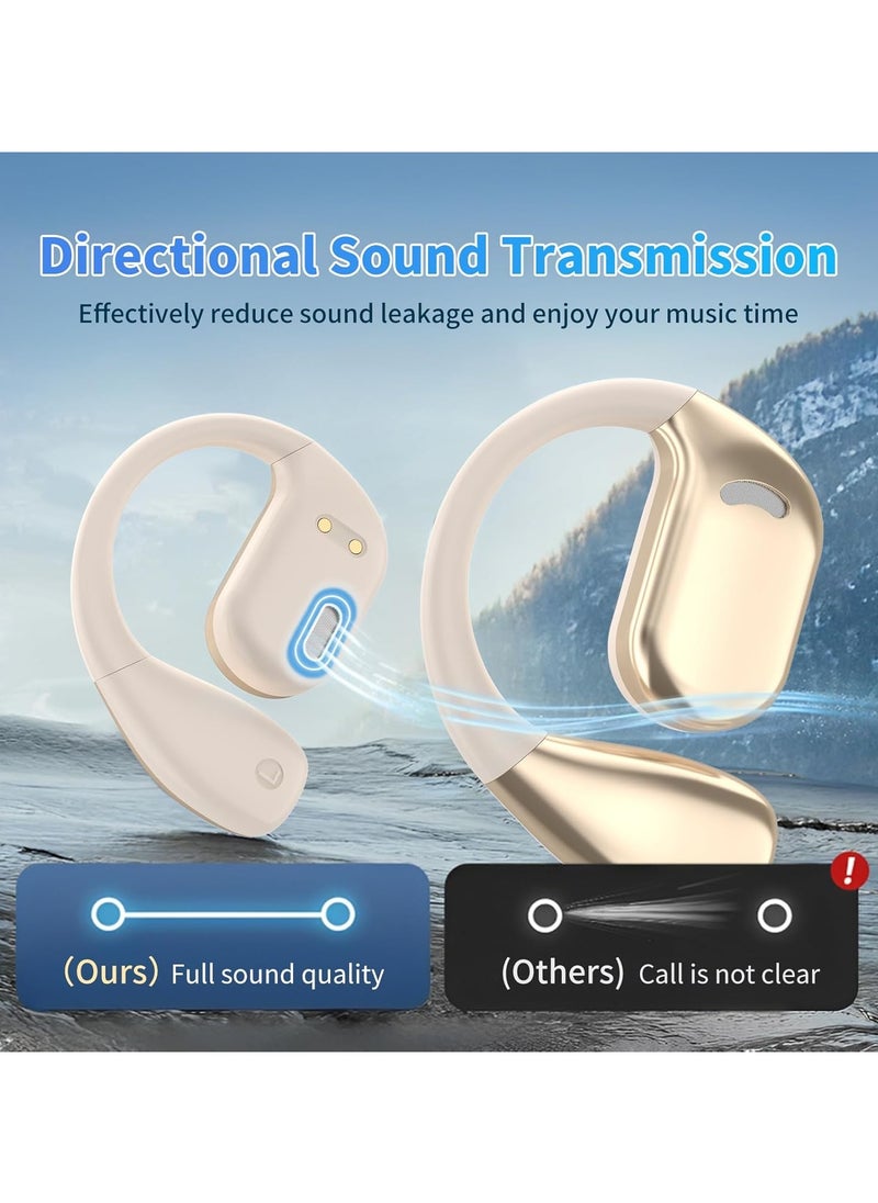 ج ب ل ت م - سماعات أذن لاسلكية مفتوحة من الخلف، سماعات أذن بلوتوث 5.4 مع شاشة رقمية ستيريو ثنائية وكابل من النوع C، شاشة عرض طاقة منخفضة الطاقة، سماعات أذن خفيفة الوزن مفتوحة من الخلف مناسبة للجري الرياضي والتمارين الرياضية ومتوافقة مع iPhone وAndroid (لون البشرة) - Image 1