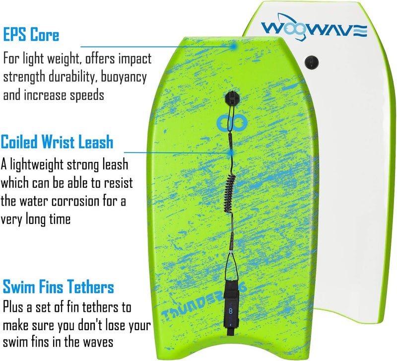 WOOWAVE لوح ركوب الأمواج 33 بوصة / 36 بوصة / 41 بوصة خفيف الوزن للغاية مع حزام معصم ملتوي، روابط زعانف السباحة، نواة EPS وقاع أملس، مثالي لركوب الأمواج للأطفال والمراهقين والبالغين - Image 2