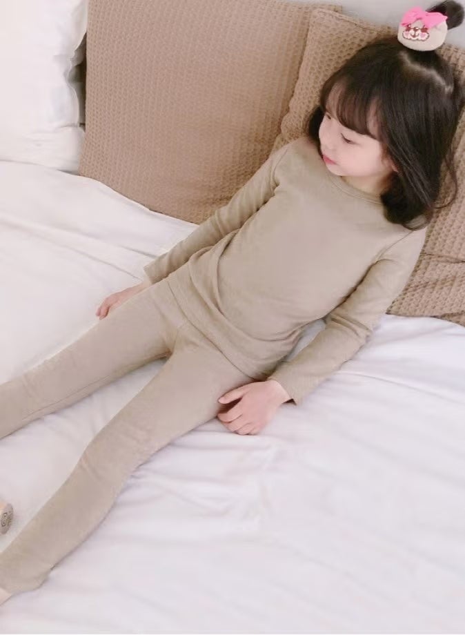 مجموعة ملابس داخلية حرارية للأطفال بلون واحد، قمصان وسروال ناعم، مجموعة ملابس نوم ناعمة للأطفال - Image 1