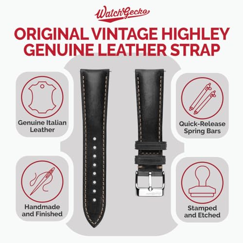 WatchGecko Vintage Highley Certified Genuine Italian Leather Replacement Watch Strap Stylish and Durable Mens Wristwatch Strap Padded for Comfort Easy to fit Black 19 mm - Image 3