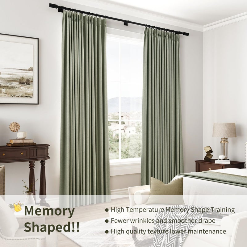 Joywell 100% Blackout Sage Green Linen Curtains Pinch Pleated Green Blackout Curtains 84 Inches Long for Bedroom Living Room Memory Shaped Thermal Insulated Pinch Pleat Drapes with Hooks Rings Clips 7FT - Image 4