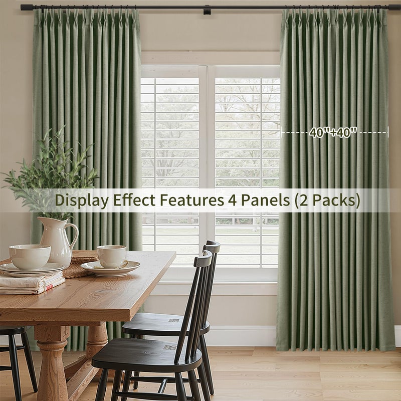 Joywell 100% Blackout Sage Green Linen Curtains Pinch Pleated Green Blackout Curtains 84 Inches Long for Bedroom Living Room Memory Shaped Thermal Insulated Pinch Pleat Drapes with Hooks Rings Clips 7FT - Image 5