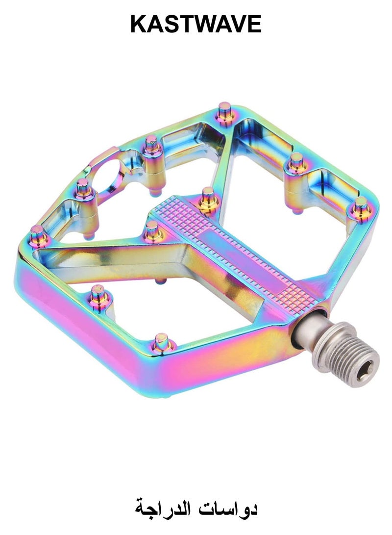 KASTWAVE Bike Pedals, Aluminum Alloy Bicycle Pedals, Mountain Bike Pedal with Removable Anti-Skid Nails for Road/MTB Bike, Gifts for Cycling Enthusiasts (Colorful) - Image 1