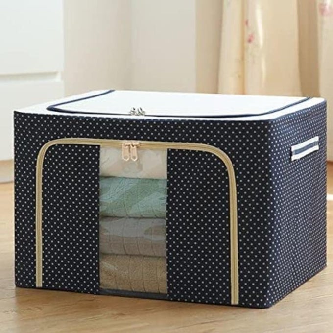FOLDABLE STACKBLE CLOTH STORAGE BOX FOR WARDROBE SAREE ORGANIZER BOX BLANKETS COMFORTER STORAGE ORGANIZER CUPBOARD STORAGE CLOTHE TRAVEL CLOTHS BAG PACK OF 1 66 LITER OXFORD FABRIC