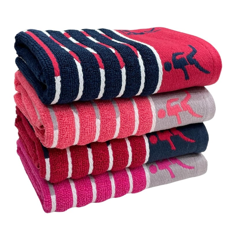 STAMIO Cotton 450 GSM Hand Towel Set of 4, 40 X 60 Cm Sports, Gym & Workout | Soft, Absorbent, Quick Dry, Full Size Large Towels | Sport Jacquard Border, Multicolor - Image 1