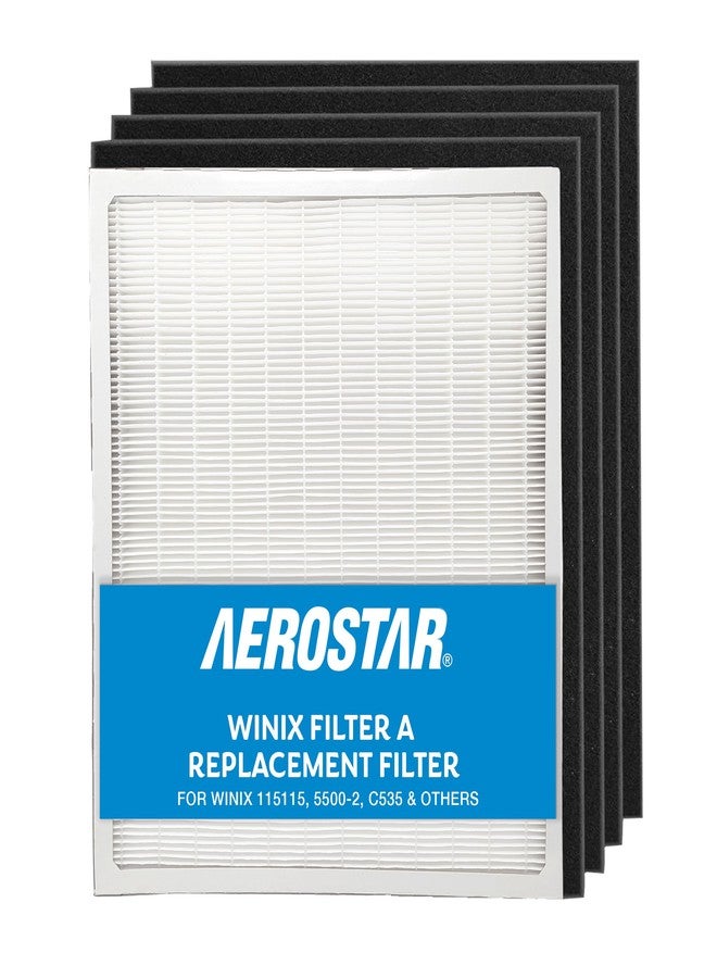 Aerostar HEPA Replacement Air Purifier Filter for Winix Filter A, 115115, 5500-2, C535 & Others (1 HEPA + 4 Carbon Prefilters) - Image 1