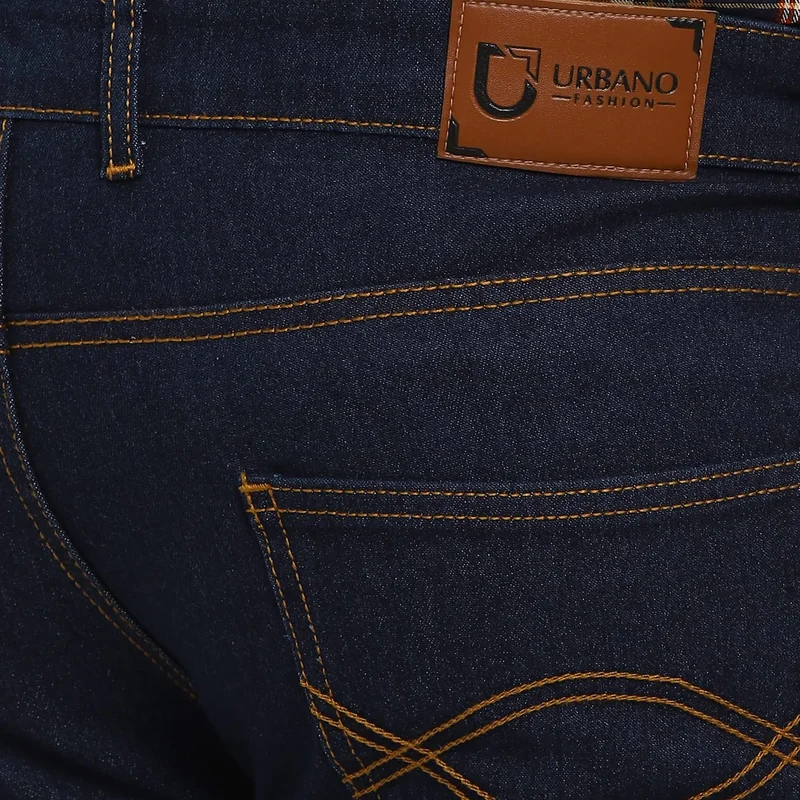Urbano Fashion  Urbano Plus Men's Dark Blue Regular Fit Washed Denim Bootcut Jeans Stretchable  | Best Price UAE