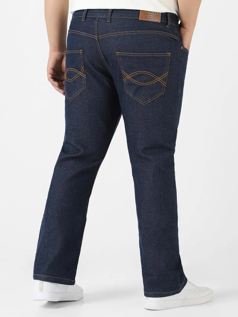 Urbano Fashion  Urbano Plus Men's Dark Blue Regular Fit Washed Denim Bootcut Jeans Stretchable  | Best Price UAE