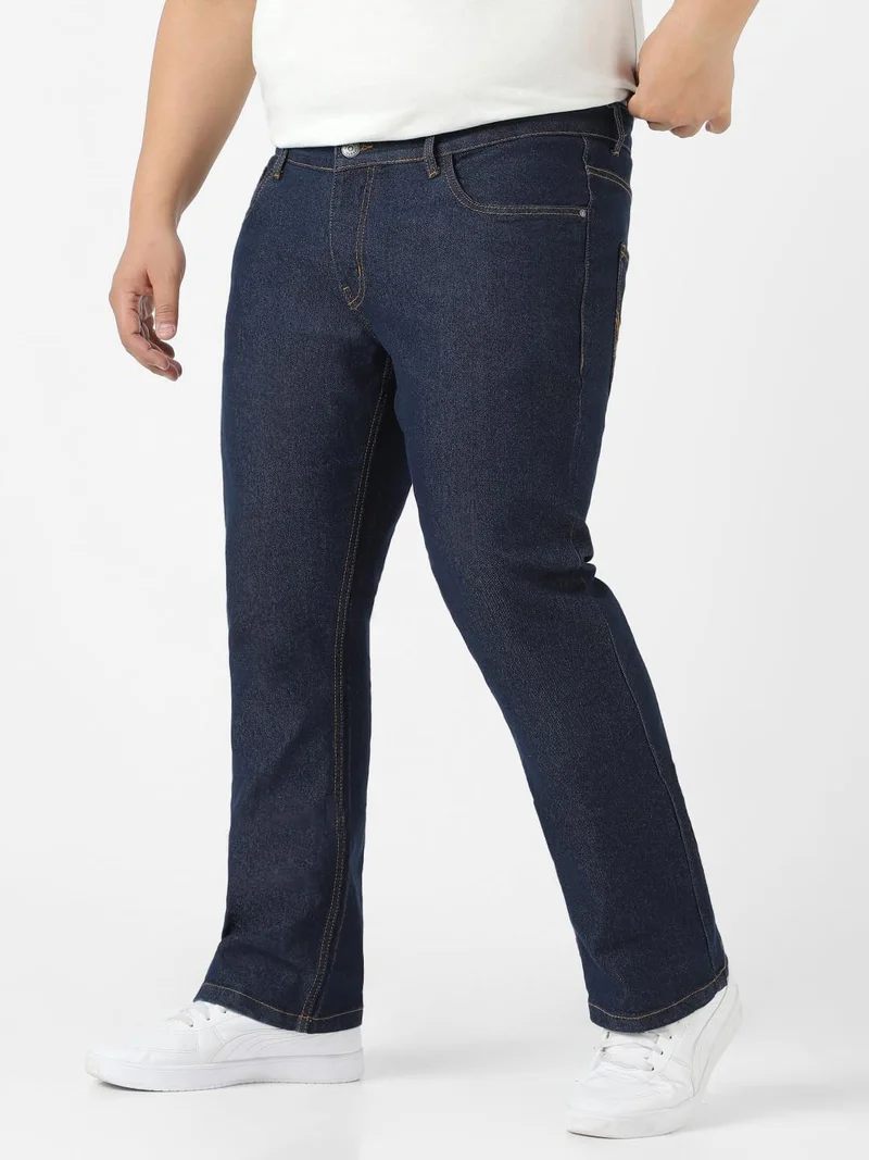 Urbano Fashion  Urbano Plus Men's Dark Blue Regular Fit Washed Denim Bootcut Jeans Stretchable  | Best Price UAE