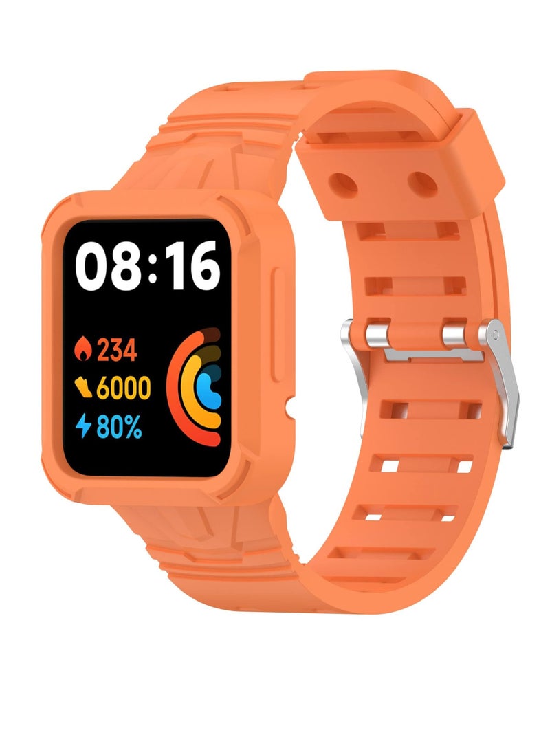 سوار معصم بديل متوافق مع Xiaomi Redmi Watch 2 Lite/Mi Watch Lite/Poco Watch/Redmi Watch 2/Horloge 2، حزام معصم من السيليكون الناعم قابل للتعديل مع غطاء (برتقالي) - Image 1