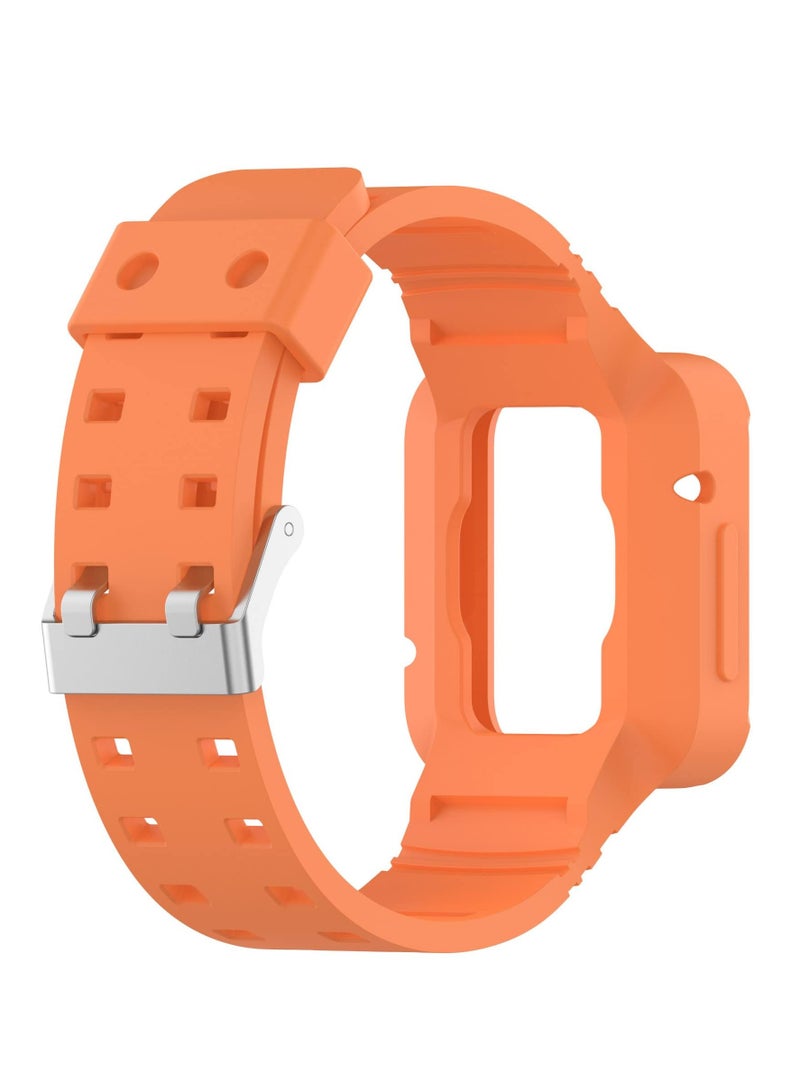 سوار معصم بديل متوافق مع Xiaomi Redmi Watch 2 Lite/Mi Watch Lite/Poco Watch/Redmi Watch 2/Horloge 2، حزام معصم من السيليكون الناعم قابل للتعديل مع غطاء (برتقالي) - Image 4