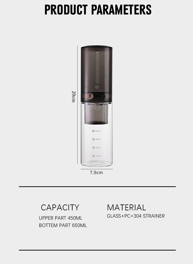 400ML Cold Brew Coffee Maker Iced Coffee Maker Quick Brew Drip Coffee Maker with Adjustable Dripper - Image 2