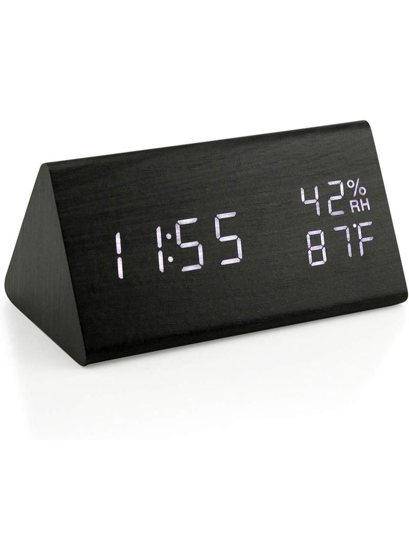 OCT17 Wooden Alarm Clock, Smart LED Digital Clock for Bedroom/desks, Upgraded with Time Temperature, Adjustable Brightness and Voice Control, Humidity Displaying - Black - Image 1