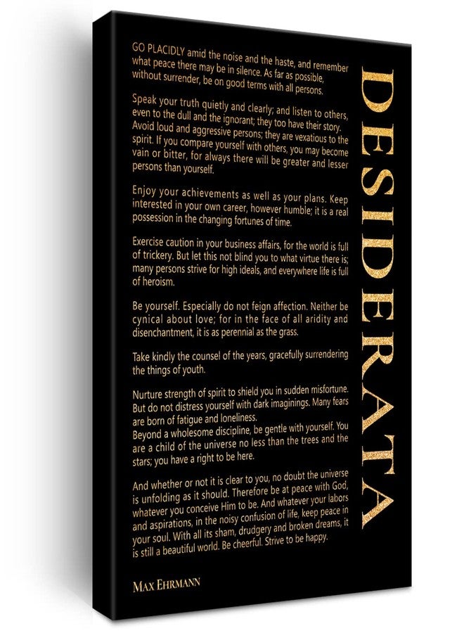 JerLoe Gold Foil Canvas Wall Art Motivational Desiderata Poem Print Framed Painting Home Decor Gifts 12x15 Inch - Image 1