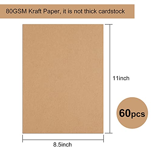 FEPITO 60 Sheets Kraft Paper 8.5 x 11 Inches Brown Paper Letter Size Craft Paper Sheets for Printing Labels DIY Arts and Craft - Image 2