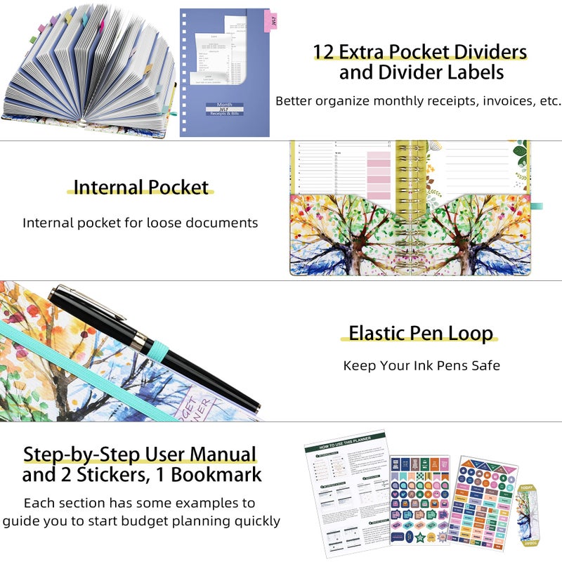 Ospelelf Budget Planner - Budget Book with Bill Organizer and Expense Tracker, 12 Month undated Budget Planner/Account Book to Take Control of Your Money, Start Anytime(Tree Seasons) - Image 2