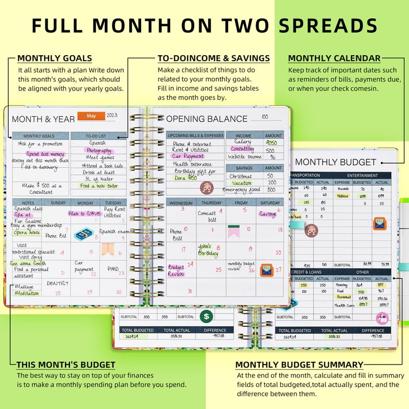 Ospelelf Budget Planner - Budget Book with Bill Organizer and Expense Tracker, 12 Month undated Budget Planner/Account Book to Take Control of Your Money, Start Anytime(Tree Seasons) - Image 4