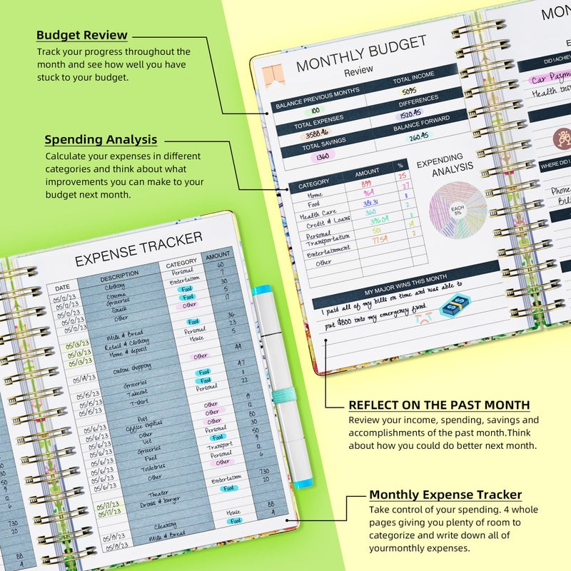 Ospelelf Budget Planner - Budget Book with Bill Organizer and Expense Tracker, 12 Month undated Budget Planner/Account Book to Take Control of Your Money, Start Anytime(Tree Seasons) - Image 5