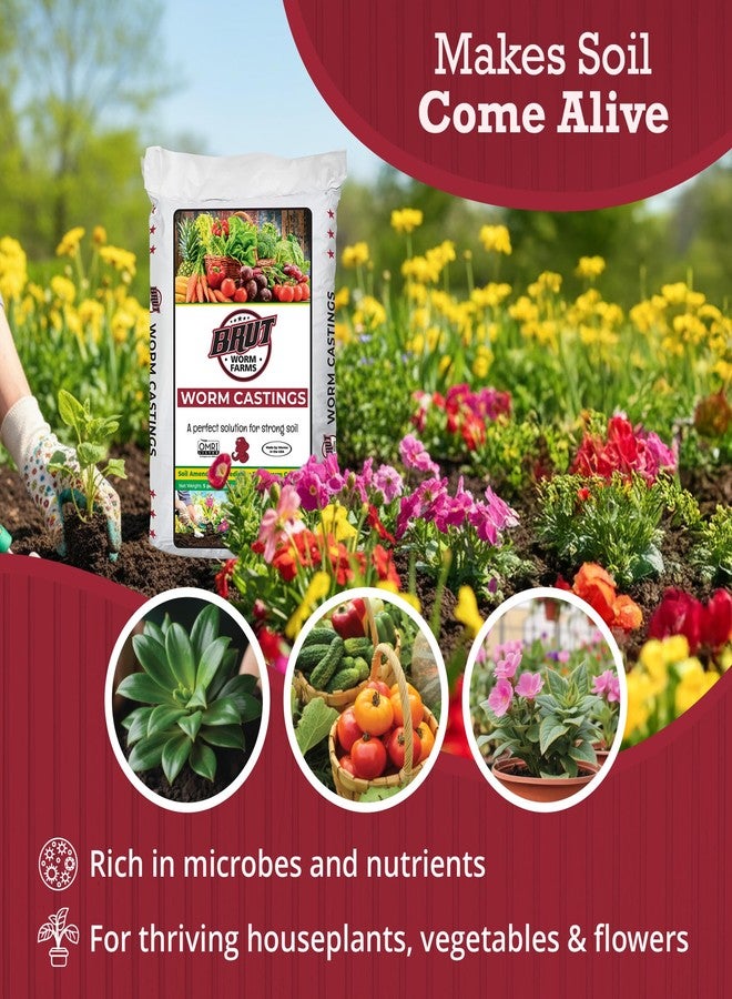 BRUT WORM FARMS Worm Castings Soil Builder - 5 Pounds - Organic Fertilizer - Natural Enricher for Healthy Houseplants, Flowers, and Vegetables - Use Indoors or Outdoors - Non-Toxic and Odor Free - Image 2