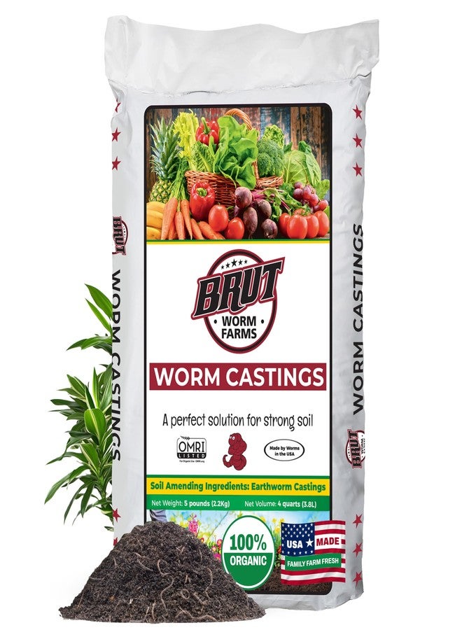 BRUT WORM FARMS Worm Castings Soil Builder - 5 Pounds - Organic Fertilizer - Natural Enricher for Healthy Houseplants, Flowers, and Vegetables - Use Indoors or Outdoors - Non-Toxic and Odor Free - Image 1
