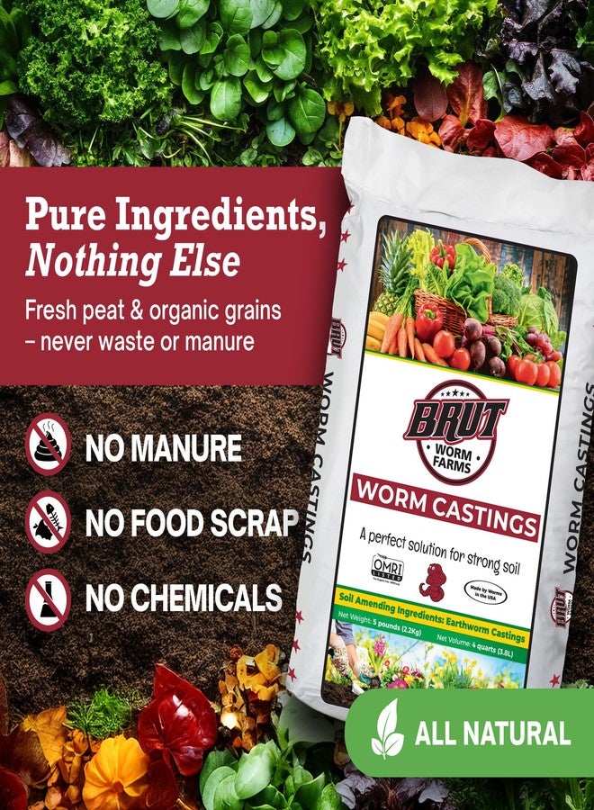 BRUT WORM FARMS Worm Castings Soil Builder - 5 Pounds - Organic Fertilizer - Natural Enricher for Healthy Houseplants, Flowers, and Vegetables - Use Indoors or Outdoors - Non-Toxic and Odor Free - Image 3