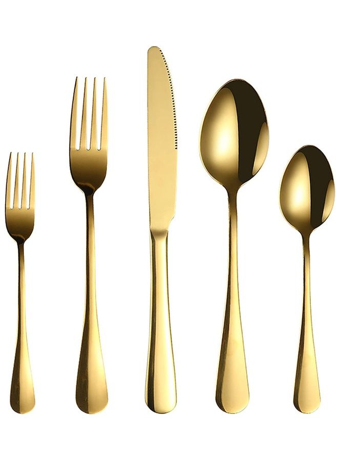 NIBEMINENT 5-Piece Titanium Cutlery Set Gold
