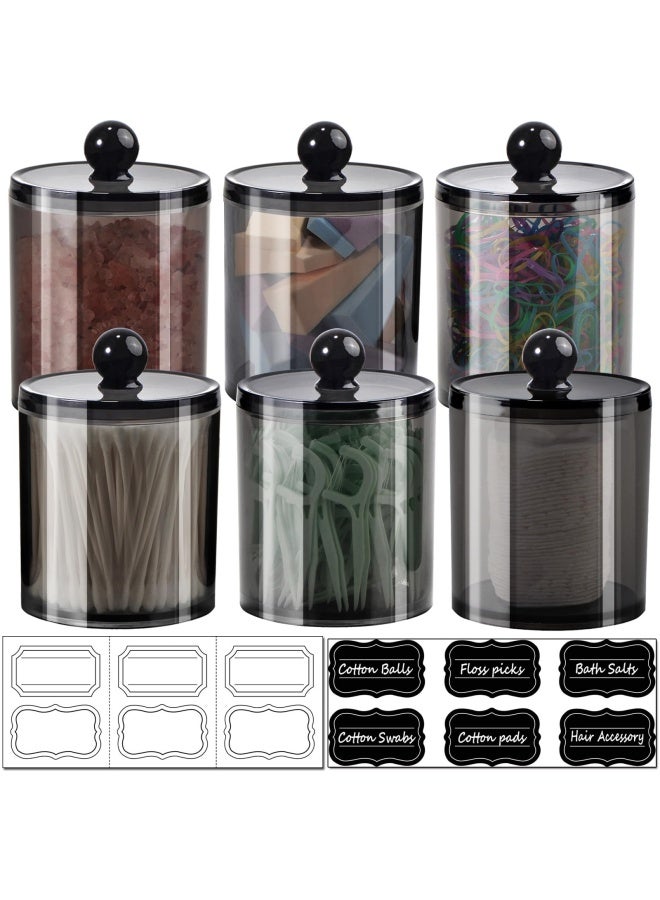 SheeChung 6 Pack Of 12 Oz. Quantity Ip Dispenser Apothecary Jars Bathroom With Labels Holder Storage Canister Clear Plastic Acrylic Jar For Ball Cotton Swab Cotton Rounds Floss Picks Hair Clips Black  - Image 1