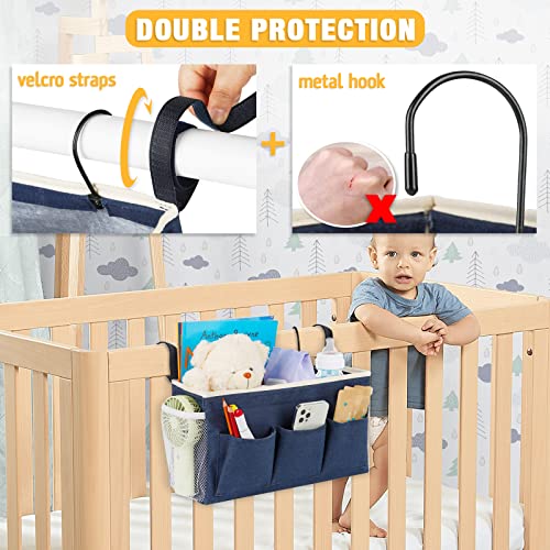 Lilithye Bedside Caddy Bedside Organizer Bedside Storage Caddy with Fixed Straps and Water Bottle Holder for Home College Dorm Bunk Bed Hospital Bed Crib Bed Rails (Navy Blue) - Image 4