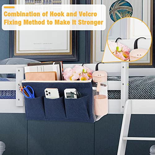 Lilithye Bedside Caddy Bedside Organizer Bedside Storage Caddy with Fixed Straps and Water Bottle Holder for Home College Dorm Bunk Bed Hospital Bed Crib Bed Rails (Navy Blue) - Image 2