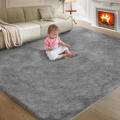 Fairblink 5X8 Ultra Soft Rug for Living Room, 5X8 Fluffy Shag Area Rug for Bedroom, Modern Shaggy Carpets Fuzzy Rug for Teens Dorm Nursery Home Decor Aesthetic, Upgrade Anti-Skid Durable, Grey - Image 1