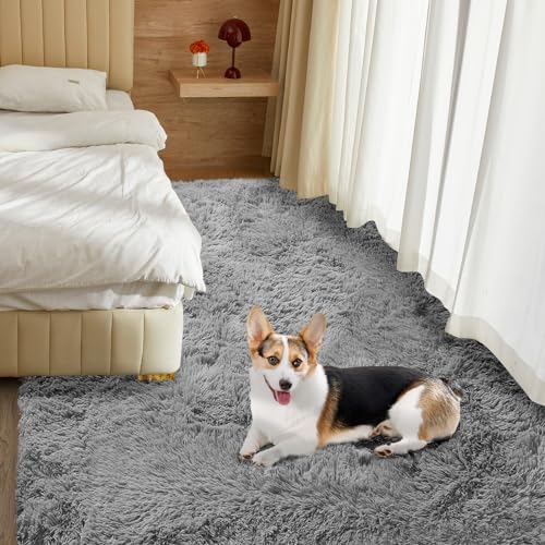 Fairblink 5X8 Ultra Soft Rug for Living Room, 5X8 Fluffy Shag Area Rug for Bedroom, Modern Shaggy Carpets Fuzzy Rug for Teens Dorm Nursery Home Decor Aesthetic, Upgrade Anti-Skid Durable, Grey - Image 4