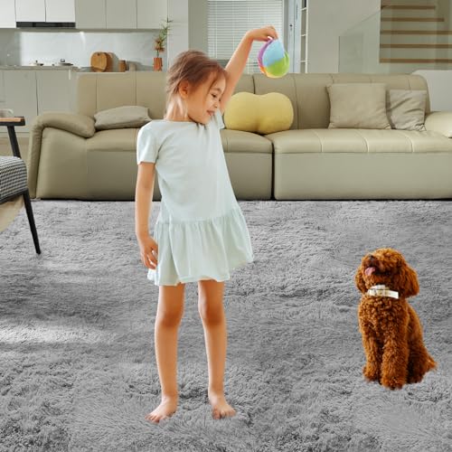 Fairblink 5X8 Ultra Soft Rug for Living Room, 5X8 Fluffy Shag Area Rug for Bedroom, Modern Shaggy Carpets Fuzzy Rug for Teens Dorm Nursery Home Decor Aesthetic, Upgrade Anti-Skid Durable, Grey - Image 2