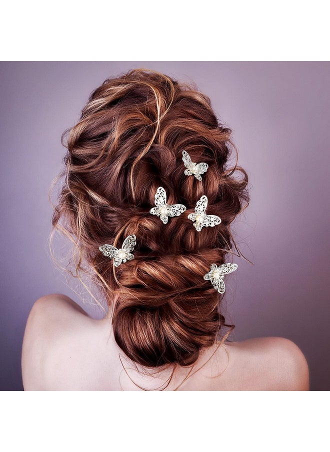 Waydress 12 Pieces Butterfly Hair Pin Butterfly Hair Clips Crystal Pearl Hair Clips Bridal Wedding Hair Pins Bride Headwear Hair Accessories For Women Girls (Charming Style)  - Image 2
