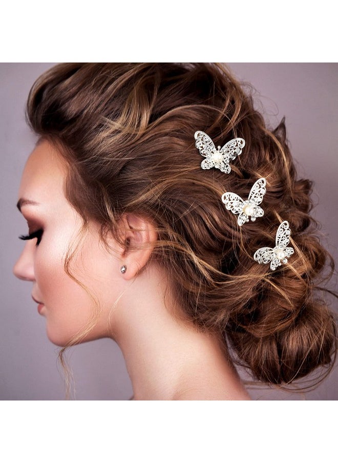 Waydress 12 Pieces Butterfly Hair Pin Butterfly Hair Clips Crystal Pearl Hair Clips Bridal Wedding Hair Pins Bride Headwear Hair Accessories For Women Girls (Charming Style)  - Image 4