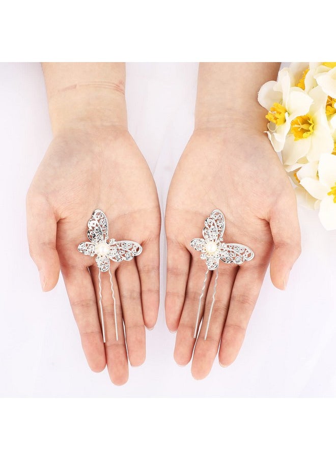 Waydress 12 Pieces Butterfly Hair Pin Butterfly Hair Clips Crystal Pearl Hair Clips Bridal Wedding Hair Pins Bride Headwear Hair Accessories For Women Girls (Charming Style)  - Image 5