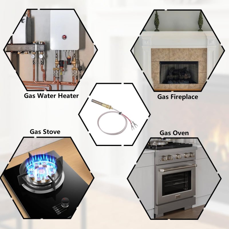 Thermopile Repl. 60125501 7533113, Universal 750℃ 24" Millivolt Thermopile for Gas Fireplace/Water Heater/Fryer Thermocouple,Q327,Q377,Q379,Q382,E31-12 Pilot Burners - Image 2