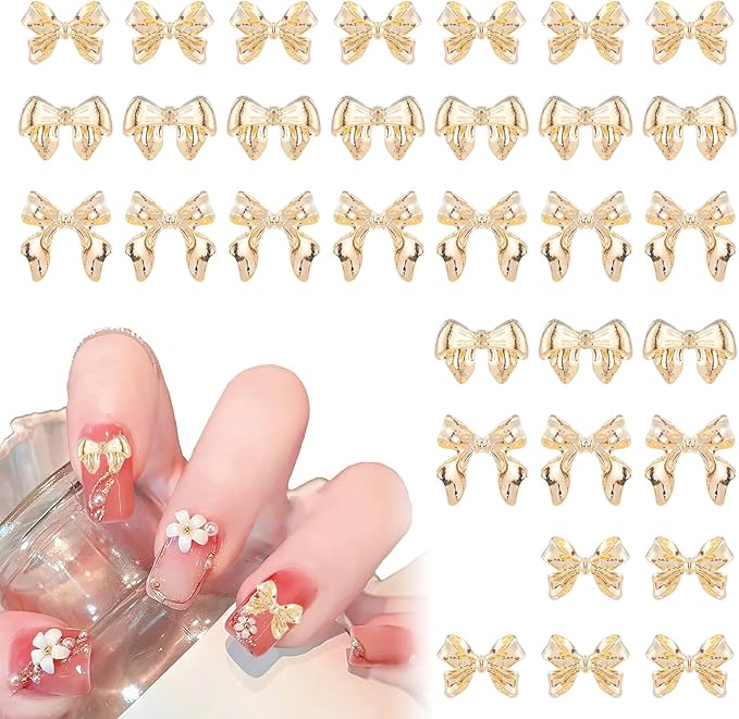 WY LIGHTING LEVEL 100 Pcs Aurora Bow Charm Colorful Bowknot Accessories Resin Cute Rhinestone Glitter 3D Mix Styles Decoration Kits for Nail Art Craft and Decoration - Image 1