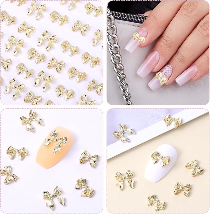 WY LIGHTING LEVEL 100 Pcs Aurora Bow Charm Colorful Bowknot Accessories Resin Cute Rhinestone Glitter 3D Mix Styles Decoration Kits for Nail Art Craft and Decoration - Image 4