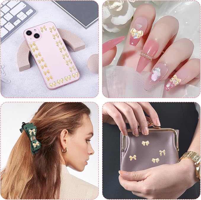 WY LIGHTING LEVEL 100 Pcs Aurora Bow Charm Colorful Bowknot Accessories Resin Cute Rhinestone Glitter 3D Mix Styles Decoration Kits for Nail Art Craft and Decoration - Image 3