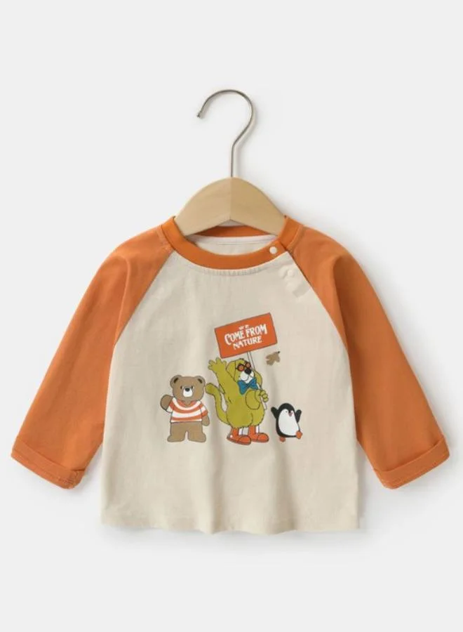 يونيكي Beige Printed Long Sleeve Crew Neck T-Shirt