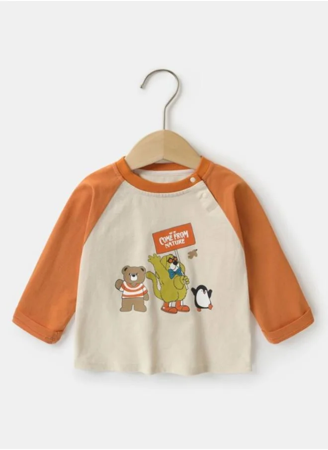 YUNIQEE Beige Printed Long Sleeve Crew Neck T-Shirt
