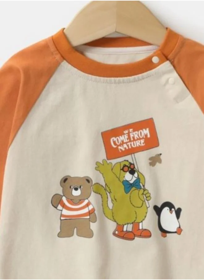 YUNIQEE Beige Printed Long Sleeve Crew Neck T-Shirt