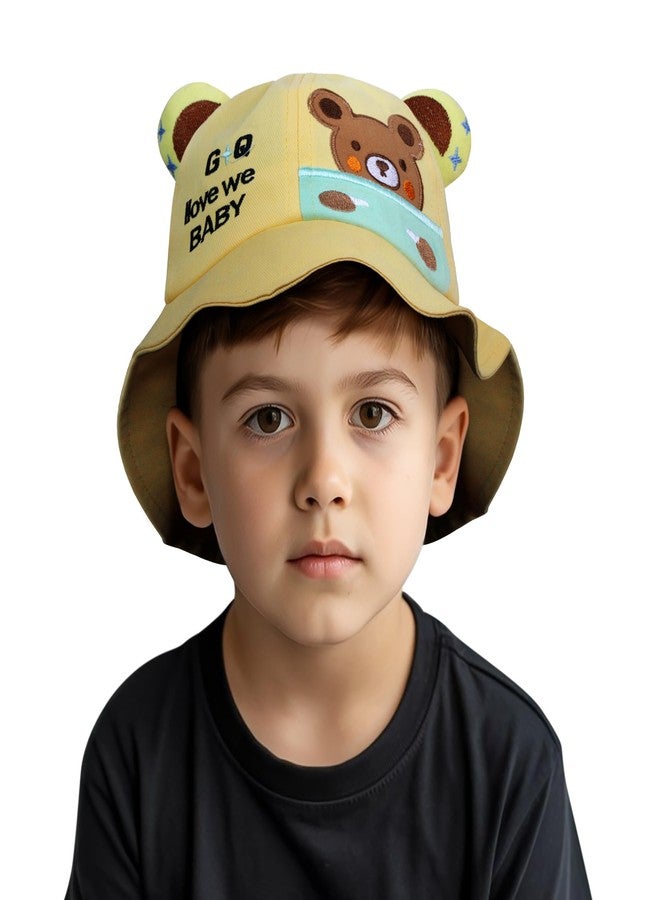 VRITRAZ Breathable Polyester Cloths Kids Hat for Boys and Girls, Summer Sun Protection, 3 to 10 Years (Color-Yellow) - Image 1