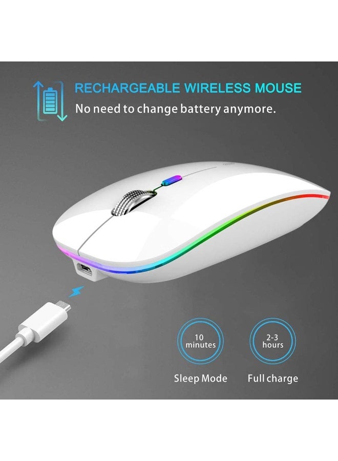 TENMOS Wireless Bluetooth Mouse, LED Slim (Bluetooth 5.1 + USB) 2.4GHz Rechargeable Silent Bluetooth Wireless Mouse with Type C Adapter for Laptop/MacBook/iPad OS 13 and Above (White) - Image 5