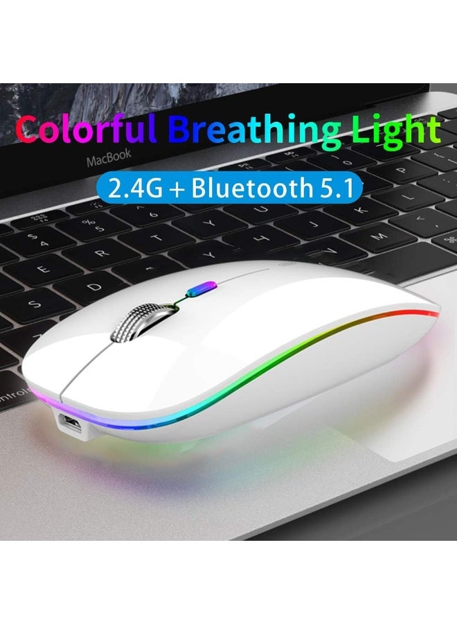 TENMOS Wireless Bluetooth Mouse, LED Slim (Bluetooth 5.1 + USB) 2.4GHz Rechargeable Silent Bluetooth Wireless Mouse with Type C Adapter for Laptop/MacBook/iPad OS 13 and Above (White) - Image 4