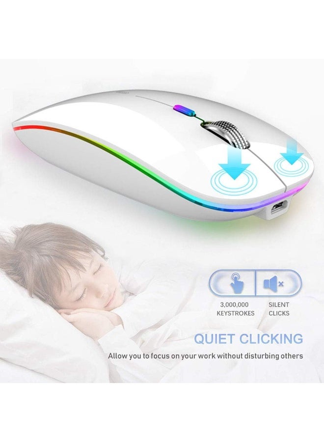 TENMOS Wireless Bluetooth Mouse, LED Slim (Bluetooth 5.1 + USB) 2.4GHz Rechargeable Silent Bluetooth Wireless Mouse with Type C Adapter for Laptop/MacBook/iPad OS 13 and Above (White) - Image 3